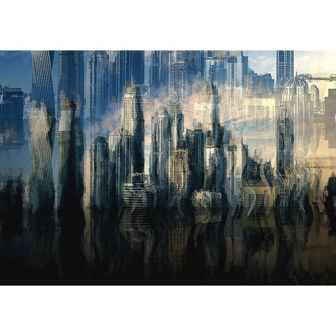 City in the Sky Black Modern Wood Framed Art Print with Double Matting by Manlove, David