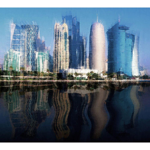 City of the Future Black Modern Wood Framed Art Print with Double Matting by Manlove, David