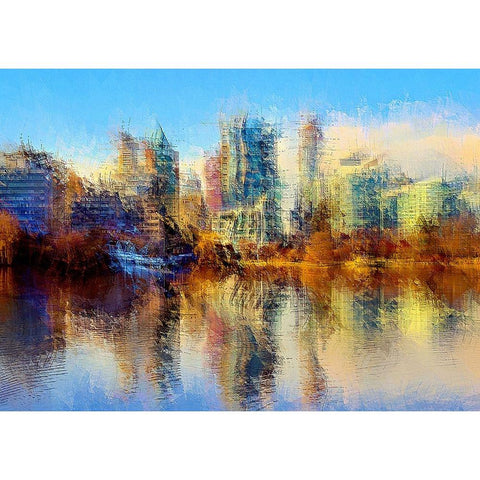 Urban Lake View Black Modern Wood Framed Art Print with Double Matting by Manlove, David