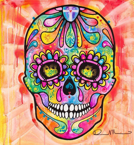 Sugar Skull - Day of the Dead White Modern Wood Framed Art Print with Double Matting by Dean Russo Collection