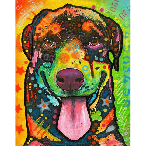 Rottie Pup White Modern Wood Framed Art Print by Dean Russo Collection