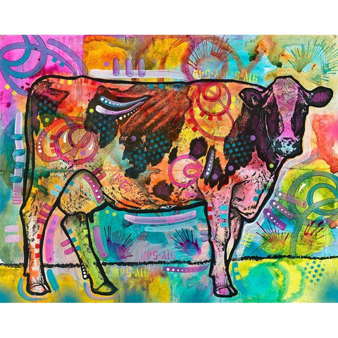 Cow - Mooove Over Rover Black Modern Wood Framed Art Print with Double Matting by Dean Russo Collection