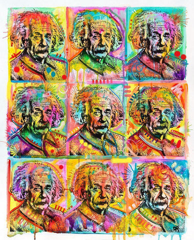 Einstein - 9 Patch White Modern Wood Framed Art Print with Double Matting by Dean Russo Collection