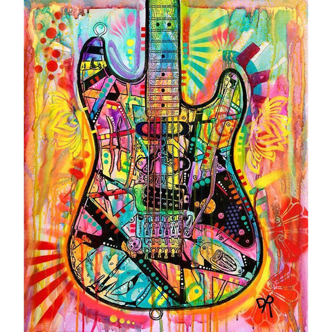 Guitar Black Modern Wood Framed Art Print with Double Matting by Dean Russo Collection