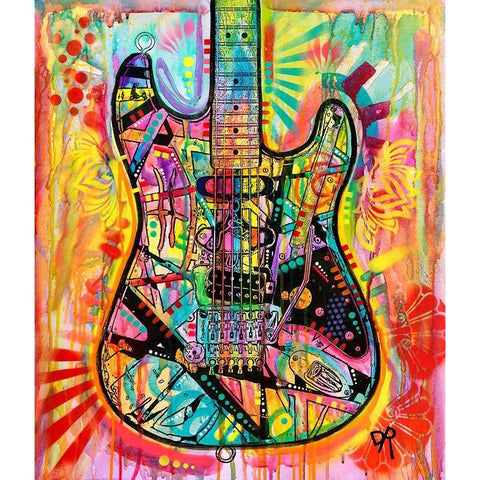 Guitar Black Modern Wood Framed Art Print by Dean Russo Collection