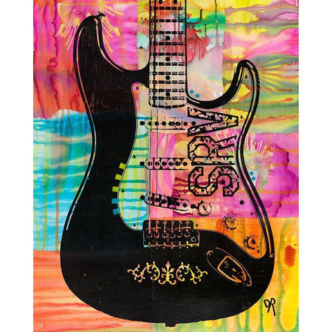 SRV Guitar Gold Ornate Wood Framed Art Print with Double Matting by Dean Russo Collection