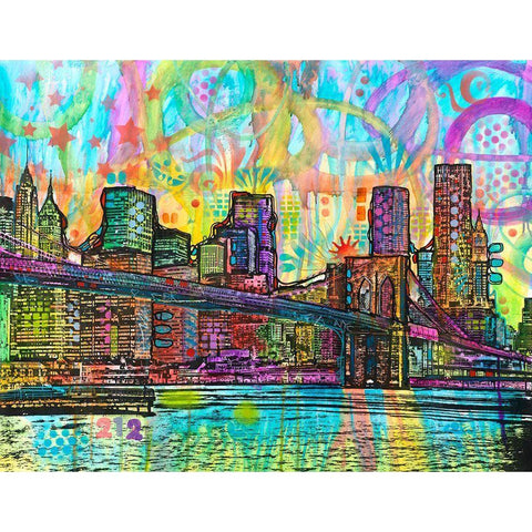 NYC-Brooklyn Bridge Black Modern Wood Framed Art Print with Double Matting by Dean Russo Collection