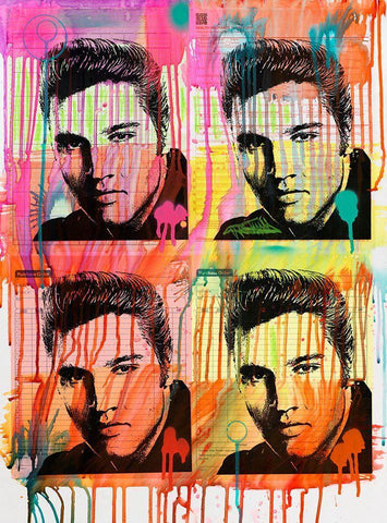 Elvis 4 Black Ornate Wood Framed Art Print with Double Matting by Dean Russo Collection