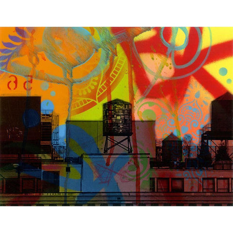 Brooklyn Watertower Black Modern Wood Framed Art Print with Double Matting by Dean Russo Collection