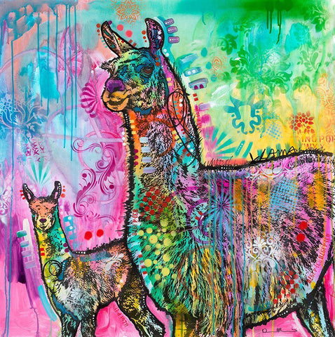 Psychedelic Llama White Modern Wood Framed Art Print with Double Matting by Dean Russo Collection