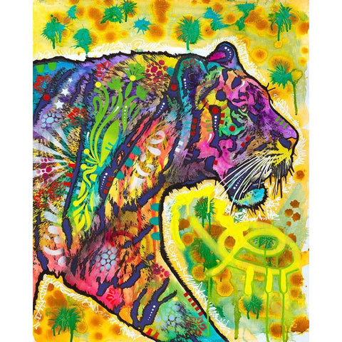 Psychedelic Tiger White Modern Wood Framed Art Print by Dean Russo Collection