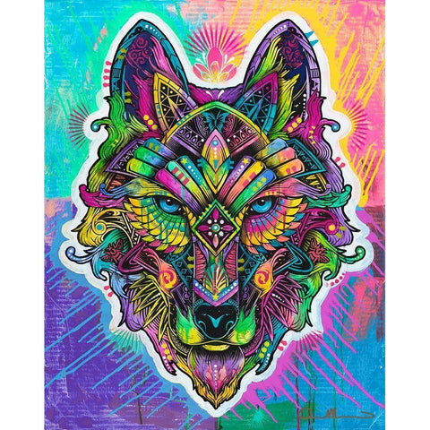 Wolf Shaman White Modern Wood Framed Art Print by Dean Russo Collection