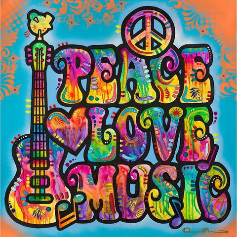 Peace Love Music White Modern Wood Framed Art Print by Dean Russo Collection