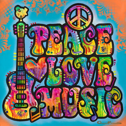 Peace Love Music White Modern Wood Framed Art Print with Double Matting by Dean Russo Collection