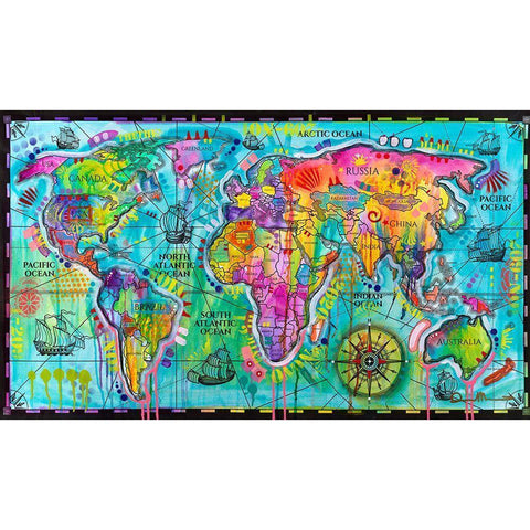 World Map Gold Ornate Wood Framed Art Print with Double Matting by Dean Russo Collection