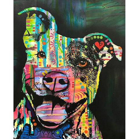 Exhuberant Pit Bull White Modern Wood Framed Art Print by Dean Russo Collection