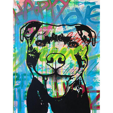 Happy Love Pitbull Black Modern Wood Framed Art Print with Double Matting by Dean Russo Collection