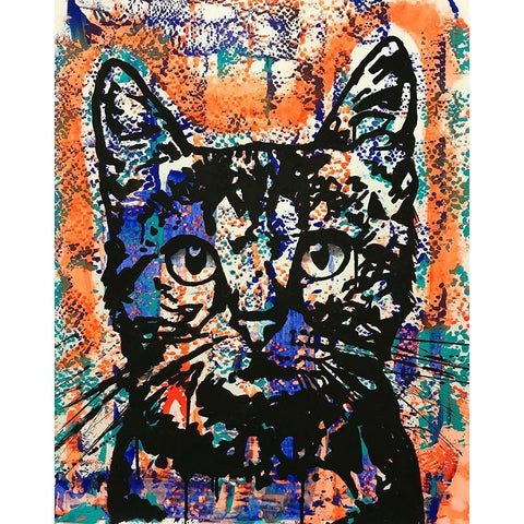 Nine Lives Cat White Modern Wood Framed Art Print by Dean Russo Collection