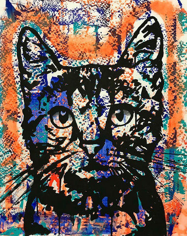 Nine Lives Cat White Modern Wood Framed Art Print with Double Matting by Dean Russo Collection