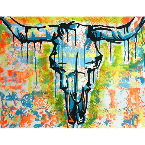 Bull Skull Black Modern Wood Framed Art Print with Double Matting by Dean Russo Collection