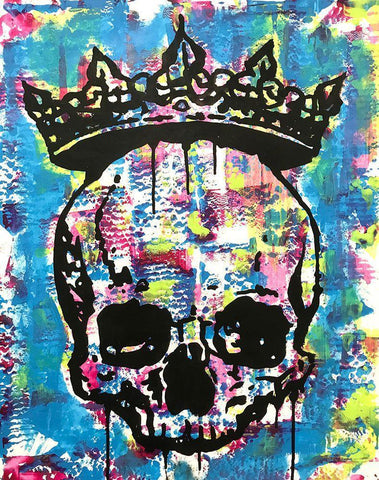 Crowned Skull Black Ornate Wood Framed Art Print with Double Matting by Dean Russo Collection