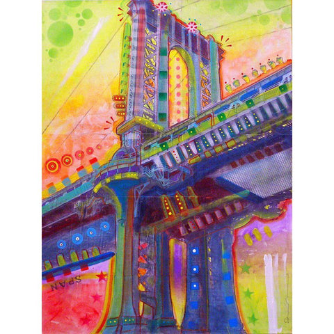 Manhattan Bridge Gold Ornate Wood Framed Art Print with Double Matting by Dean Russo Collection