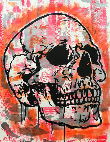 Orange Skull Black Ornate Wood Framed Art Print with Double Matting by Dean Russo Collection