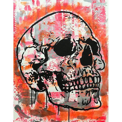 Orange Skull White Modern Wood Framed Art Print by Dean Russo Collection