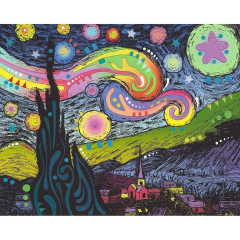 Starry Night 2 Black Modern Wood Framed Art Print with Double Matting by Dean Russo Collection