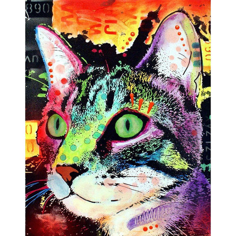 Curiosity Cat Black Modern Wood Framed Art Print with Double Matting by Dean Russo Collection