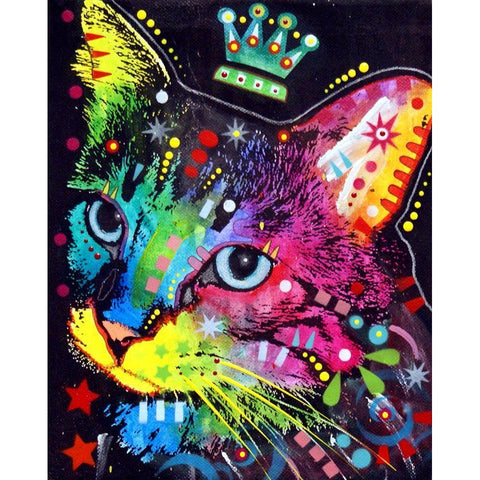 Thinking Cat Crowned White Modern Wood Framed Art Print by Dean Russo Collection