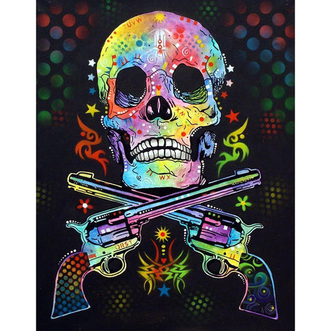 Skull And Guns Black Modern Wood Framed Art Print with Double Matting by Dean Russo Collection