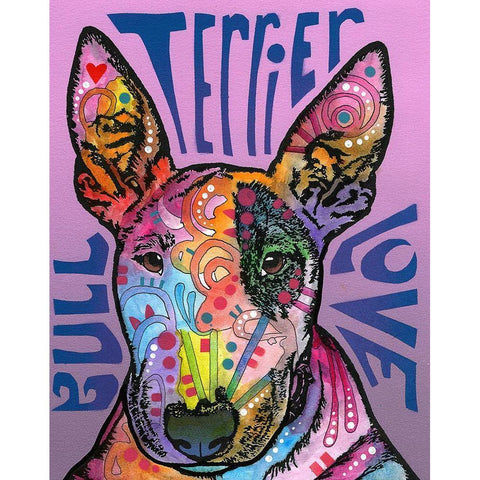 Bull Terrier Luv White Modern Wood Framed Art Print by Dean Russo Collection