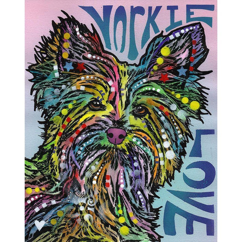 Yorkie Luv White Modern Wood Framed Art Print by Dean Russo Collection