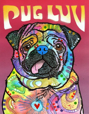 Pug Luv White Modern Wood Framed Art Print with Double Matting by Dean Russo Collection