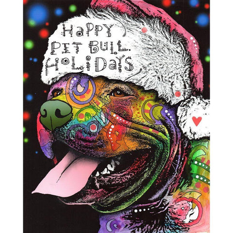 Christmas Pitbull White Modern Wood Framed Art Print by Dean Russo Collection