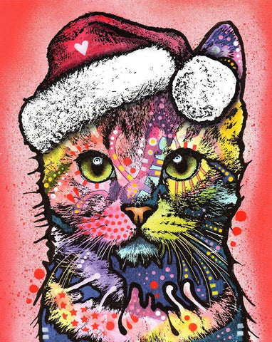 Christmas Cat White Modern Wood Framed Art Print with Double Matting by Dean Russo Collection