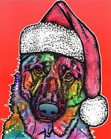 Christmas Dog White Modern Wood Framed Art Print with Double Matting by Dean Russo Collection