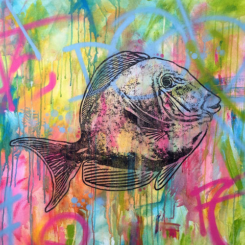 Fishy Spray Black Modern Wood Framed Art Print by Dean Russo Collection