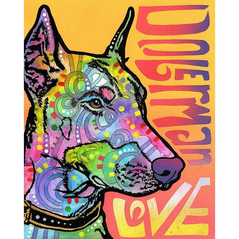 Doberman Luv White Modern Wood Framed Art Print by Dean Russo Collection