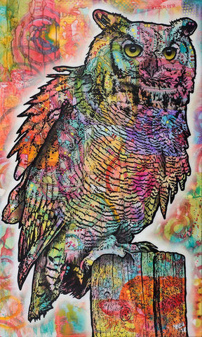 Owl Perch Black Ornate Wood Framed Art Print with Double Matting by Dean Russo Collection