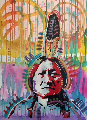 Sitting Bull purple Black Ornate Wood Framed Art Print with Double Matting by Dean Russo Collection