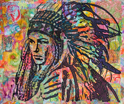 Tiva in Head dress White Modern Wood Framed Art Print with Double Matting by Dean Russo Collection