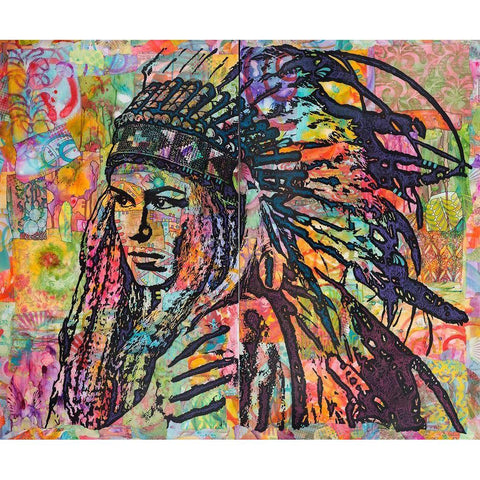 Tiva in Head dress Gold Ornate Wood Framed Art Print with Double Matting by Dean Russo Collection