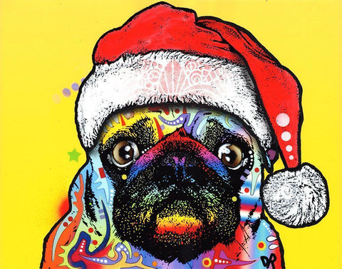 Pug Christmas Edition White Modern Wood Framed Art Print with Double Matting by Dean Russo Collection