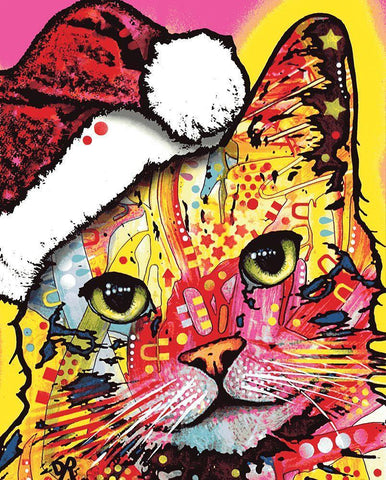 Tilt Cat Christmas Edition White Modern Wood Framed Art Print with Double Matting by Dean Russo Collection