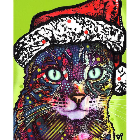 Watchful Cat Christmas Edition Gold Ornate Wood Framed Art Print with Double Matting by Dean Russo Collection