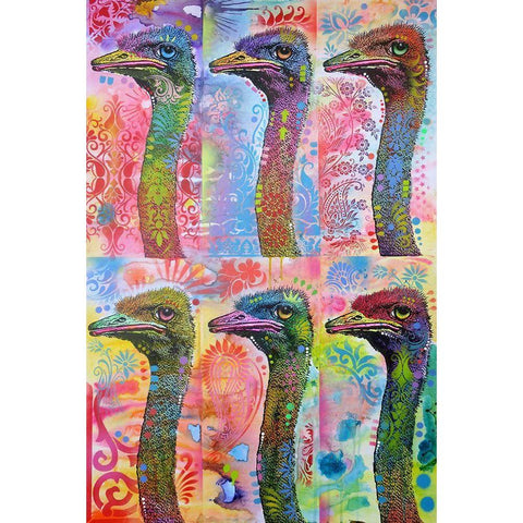 6 Ostriches Black Modern Wood Framed Art Print with Double Matting by Dean Russo Collection