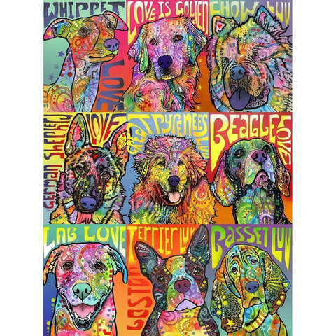 Nine Up of Dogs Gold Ornate Wood Framed Art Print with Double Matting by Dean Russo Collection