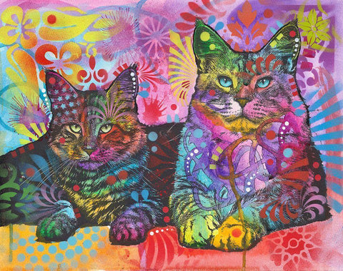 2 Cats Black Ornate Wood Framed Art Print with Double Matting by Dean Russo Collection